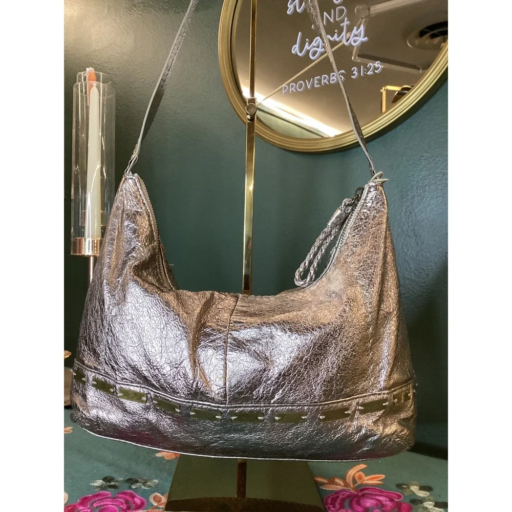 The Sak‎ Hobo Bag Women Small Gold Metallic Leather Slouchy Shoulder Bag